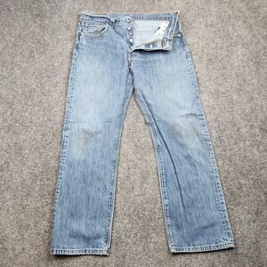 Levis 501 Jeans Mens 32x29 Light Wash Blue Button Fly Straight Denim Casual